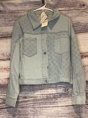 New In diamond lattice patterned denim jacket, large, new